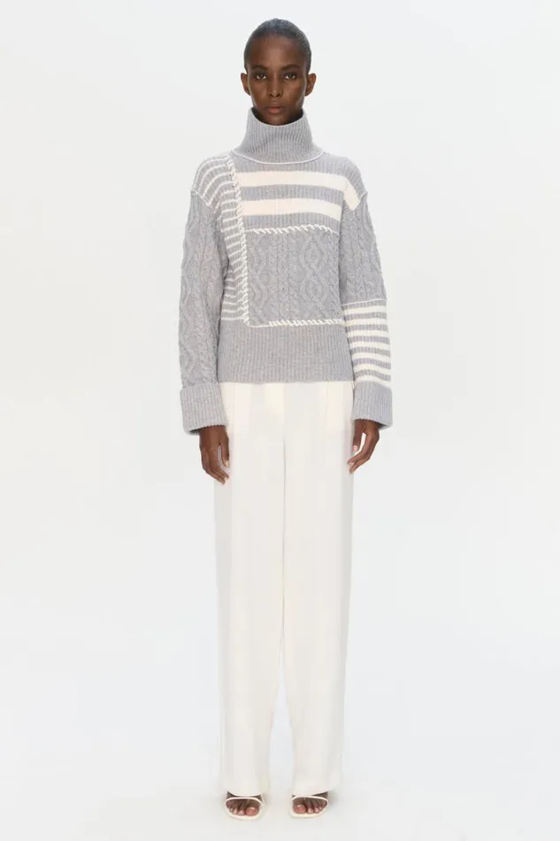 Women Knitwear Jonathan Simkhai Maggi Pullover Heather Grey Multi Sweater