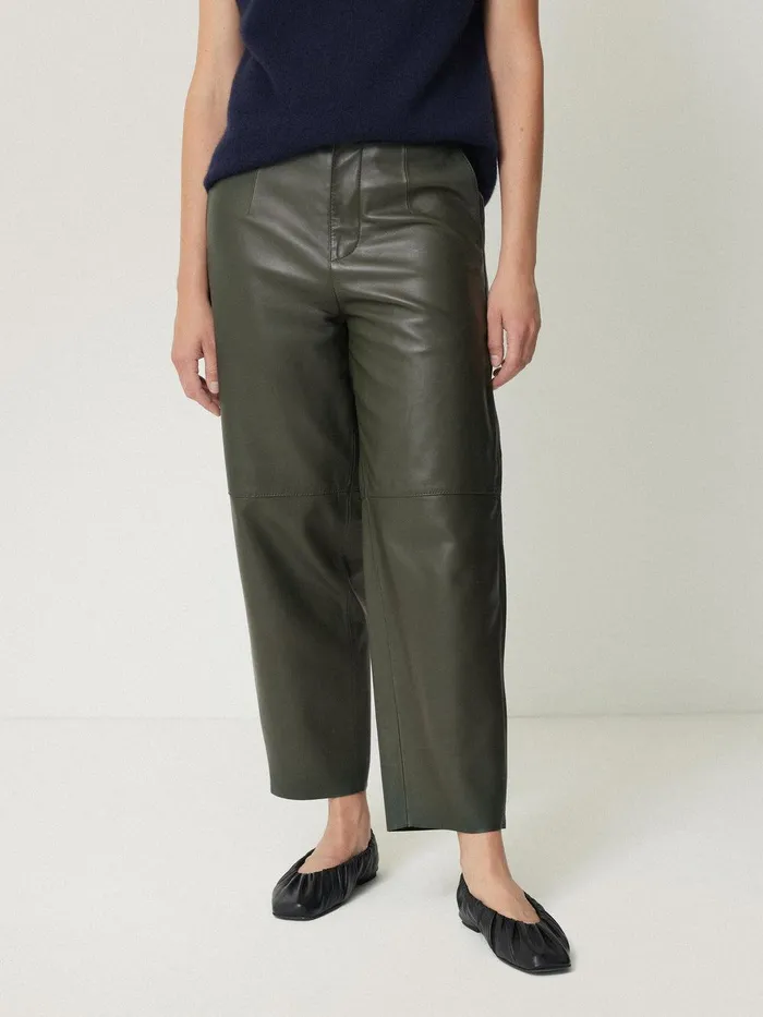 Women Leather Barrel Leg Trouser Green Jigsaw Leather