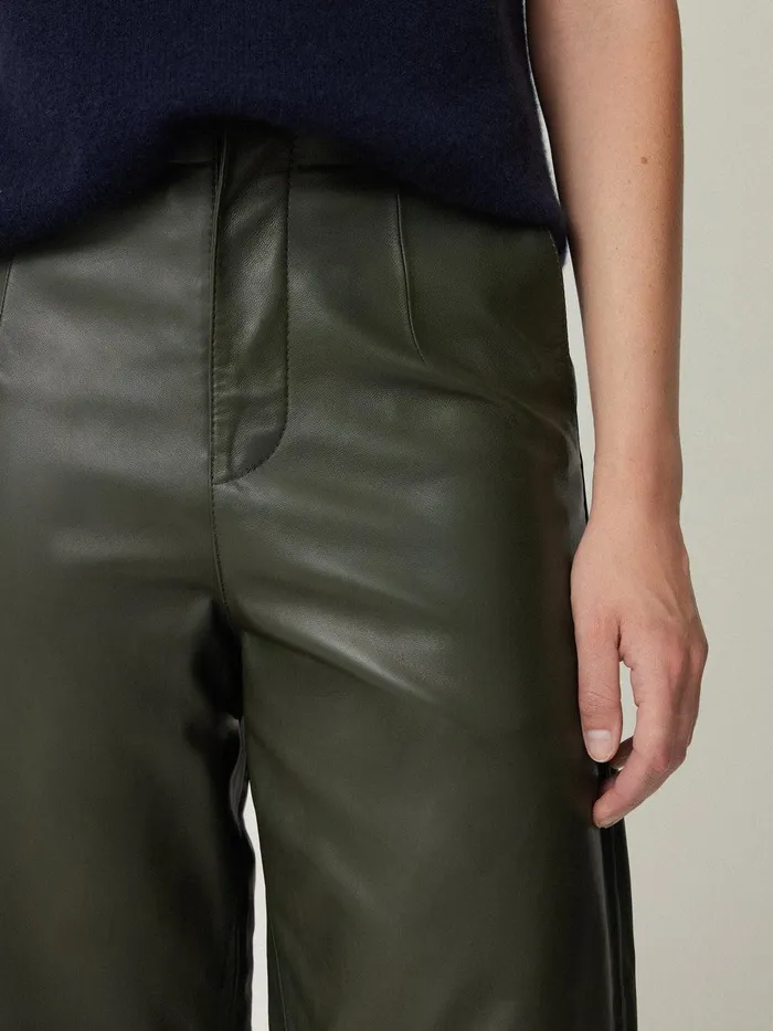 Women Leather Barrel Leg Trouser Green Jigsaw Leather