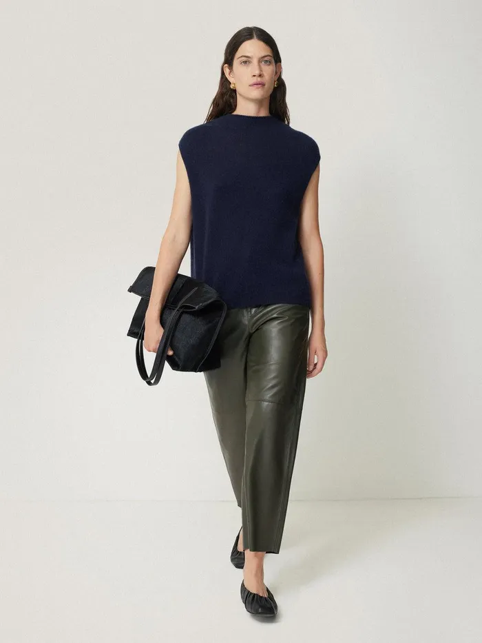 Women Leather Barrel Leg Trouser Green Jigsaw Leather