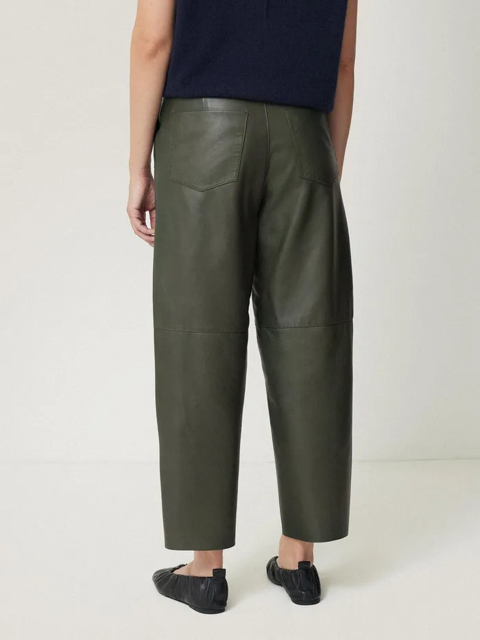Women Leather Barrel Leg Trouser Green Jigsaw Leather