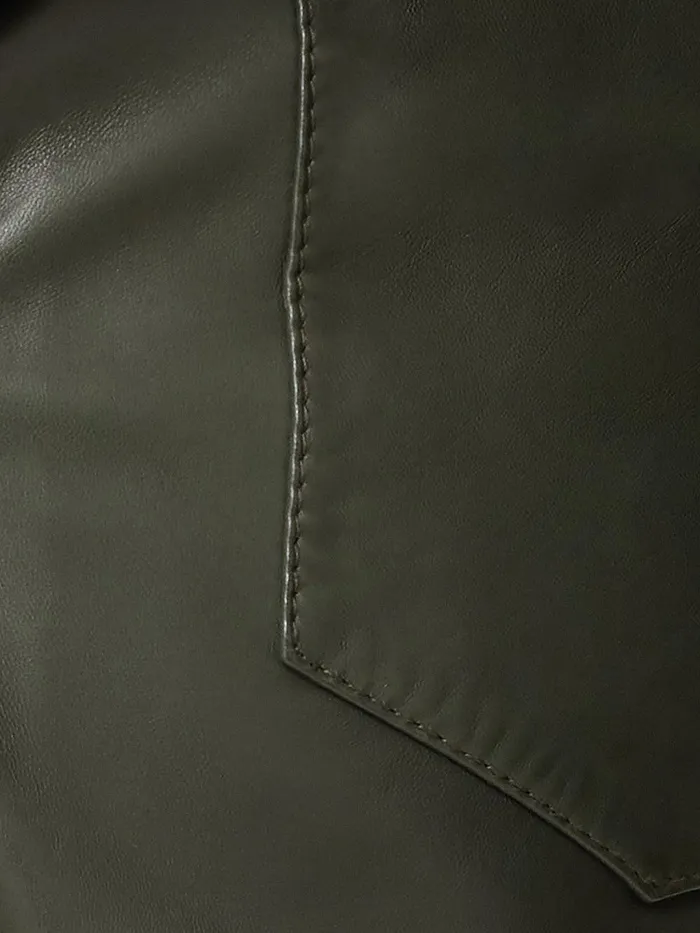 Women Leather Barrel Leg Trouser Green Jigsaw Leather