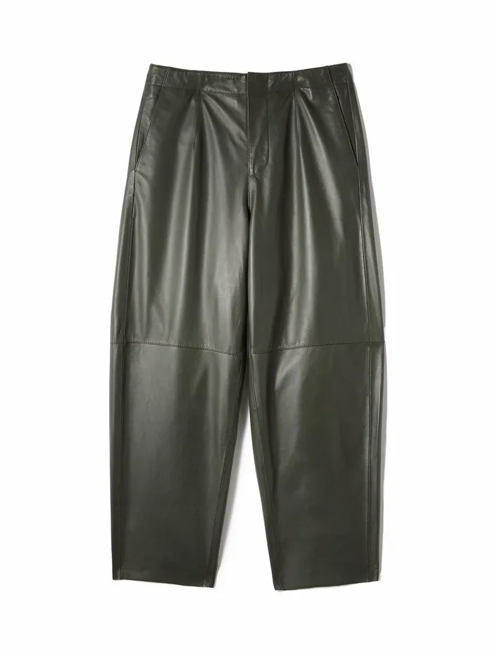 Women Leather Barrel Leg Trouser Green Jigsaw Leather