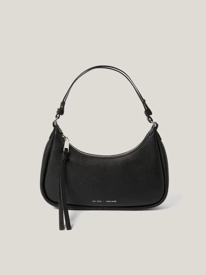 Women Leather Crescent Shoulder Bag Black Jigsaw Party