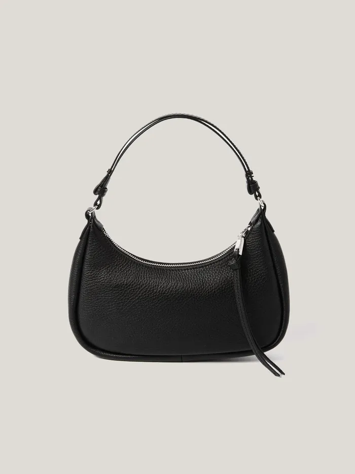 Women Leather Crescent Shoulder Bag Black Jigsaw Party
