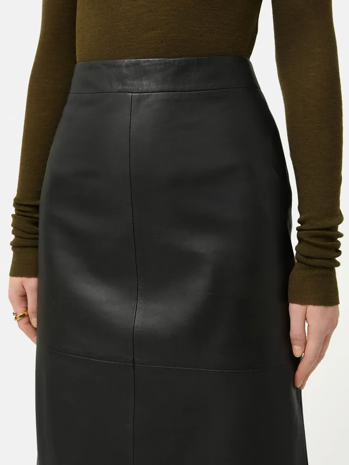 Women Leather Maxi Skirt Black Jigsaw Skirts