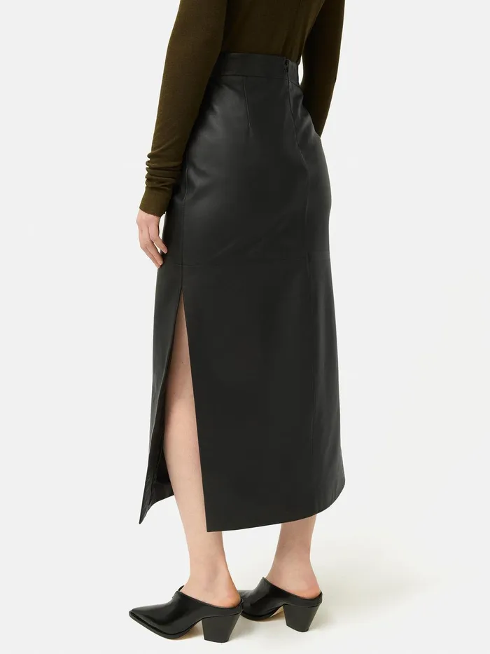 Women Leather Maxi Skirt Black Jigsaw Skirts