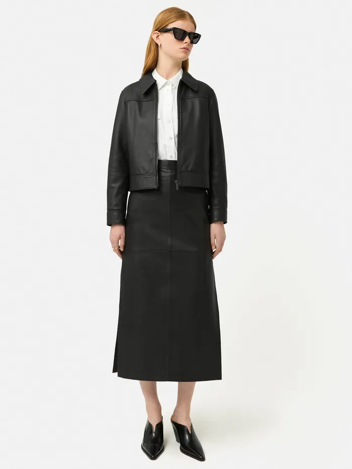 Women Leather Maxi Skirt Black Jigsaw Skirts