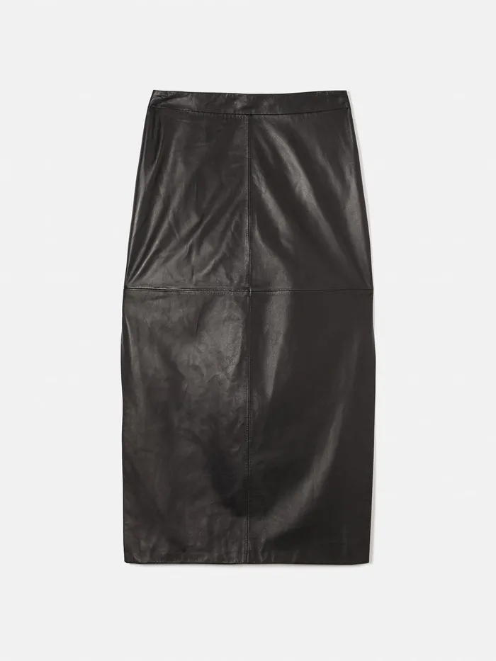 Women Leather Maxi Skirt Black Jigsaw Skirts