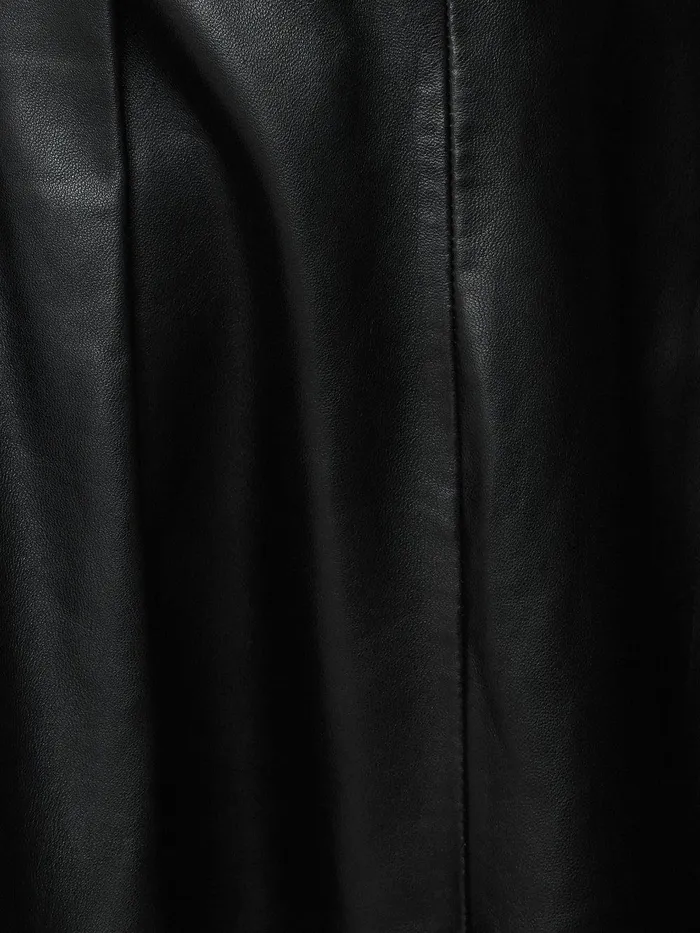 Women Leather Pleat Midi Skirt Black Jigsaw Skirts