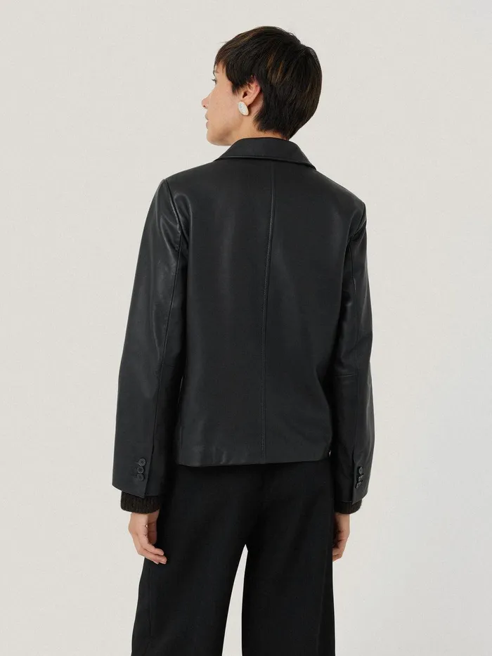 Women Leather Tailored Blazer Black Jigsaw Coats and Jackets