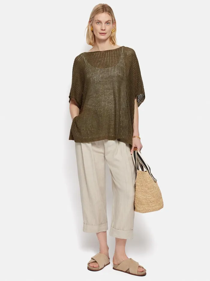 Women Linen Poncho Khaki Jigsaw Ponchos and Scarves