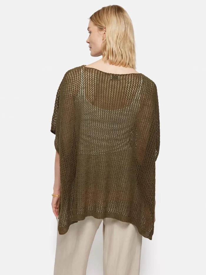 Women Linen Poncho Khaki Jigsaw Ponchos and Scarves