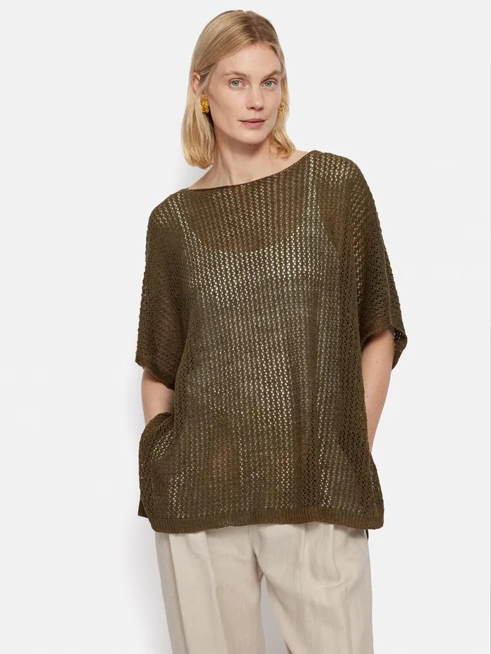 Women Linen Poncho Khaki Jigsaw Ponchos and Scarves