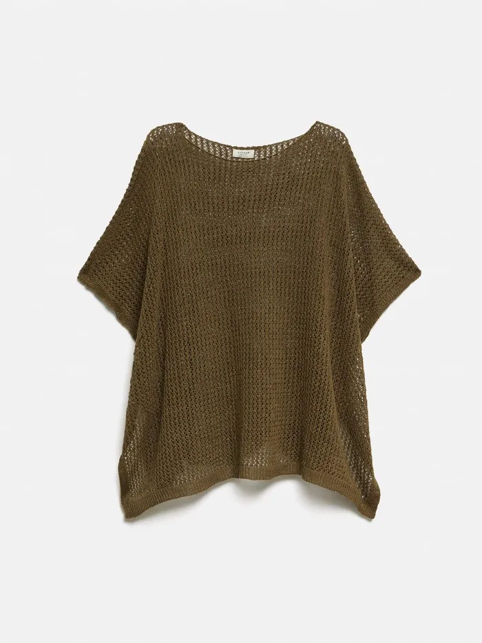 Women Linen Poncho Khaki Jigsaw Ponchos and Scarves