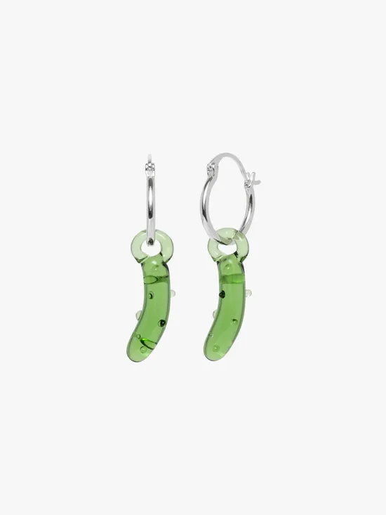 Women Lisa Says Gah Pickle Hoops Green Silver Jewelry