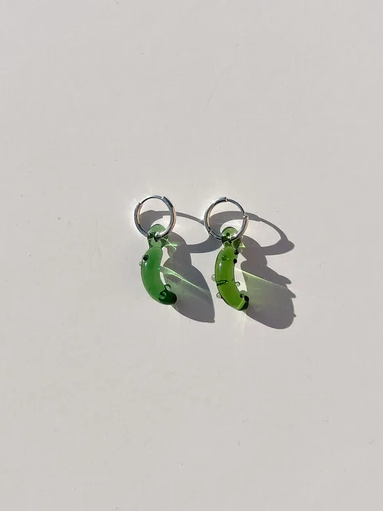 Women Lisa Says Gah Pickle Hoops Green Silver Jewelry