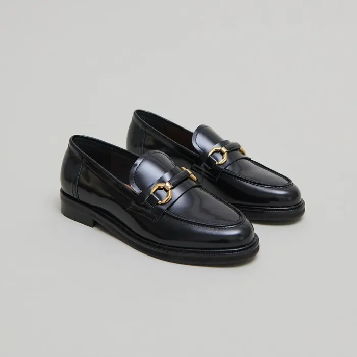 Women Loafers With Gold Bits Black JONAK Loafers