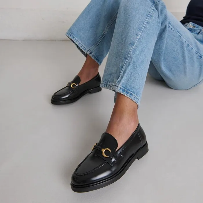 Women Loafers With Gold Bits Black JONAK Loafers