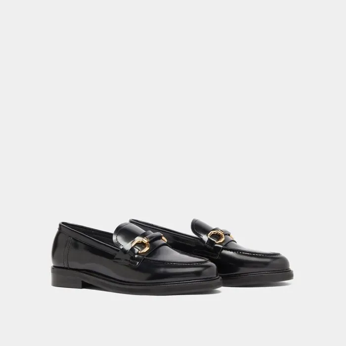Women Loafers With Gold Bits Black JONAK Loafers