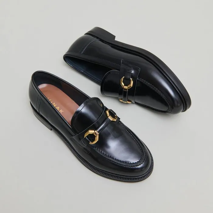 Women Loafers With Gold Bits Black JONAK Loafers