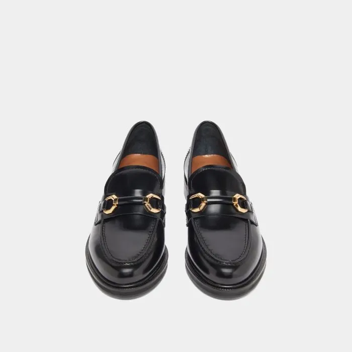 Women Loafers With Gold Bits Black JONAK Loafers
