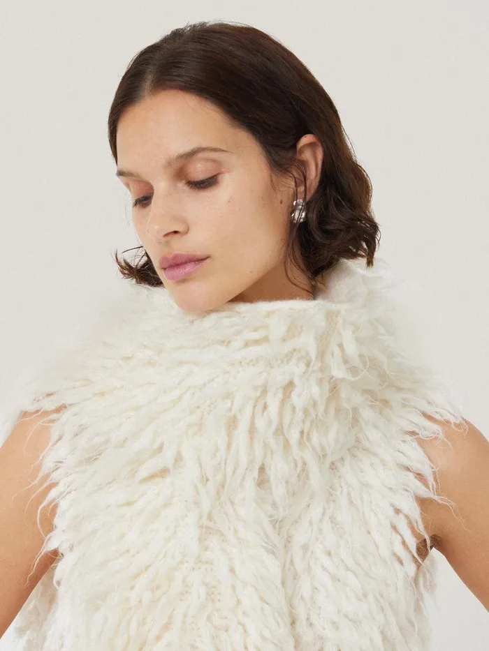 Women Looped Knitted Scarf Cream Jigsaw Ponchos and Scarves
