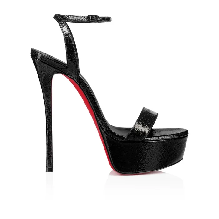 Women Loubi Queen Alta 150 Mm Strappy Sandals 8211 Star Specchio Leather 8211 Black Christian Louboutin Platforms