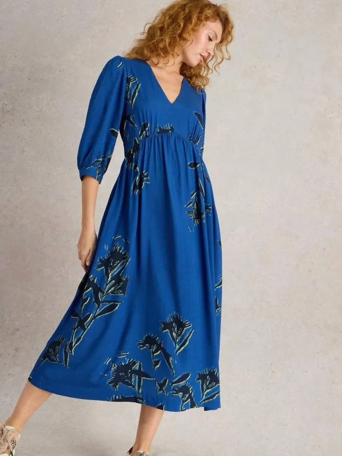 Women Lucy Midi Dress Blue Print White Stuff Dresses Women Lucy Midi Dress Blue Print White Stuff Dresses