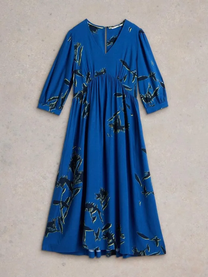 Women Lucy Midi Dress Blue Print White Stuff Dresses Women Lucy Midi Dress Blue Print White Stuff Dresses