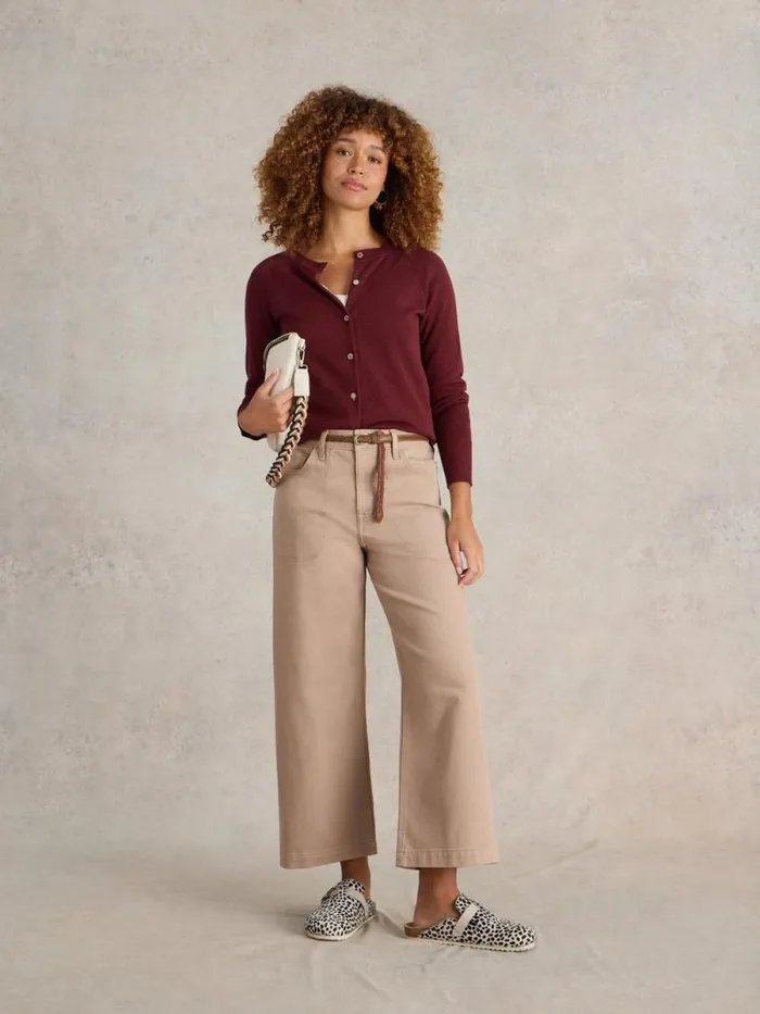 Women LULU LONG SLEEVE CREW NECK CARDI Dk Plum White Stuff Knitwear