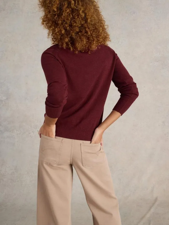Women LULU LONG SLEEVE CREW NECK CARDI Dk Plum White Stuff Knitwear Women LULU LONG SLEEVE CREW NECK CARDI Dk Plum White Stuff Knitwear