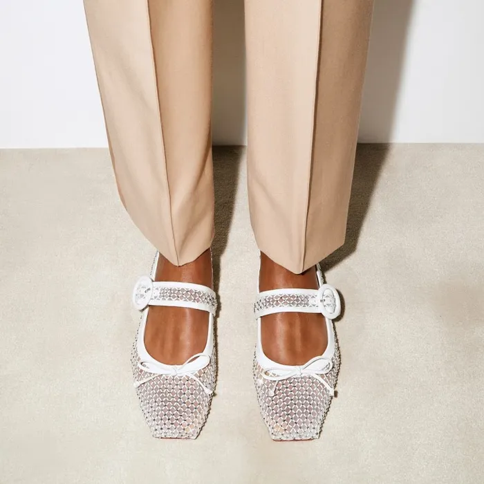 Women Mamastrapitina Ballerinas 8211 Strass Mesh And Nappa Leather 8211 Bianco Christian Louboutin Flats and Loafers