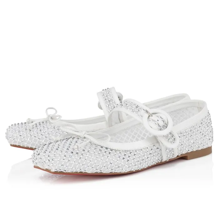 Women Mamastrapitina Ballerinas 8211 Strass Mesh And Nappa Leather 8211 Bianco Christian Louboutin Flats and Loafers