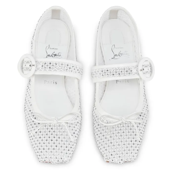 Women Mamastrapitina Ballerinas 8211 Strass Mesh And Nappa Leather 8211 Bianco Christian Louboutin Flats and Loafers
