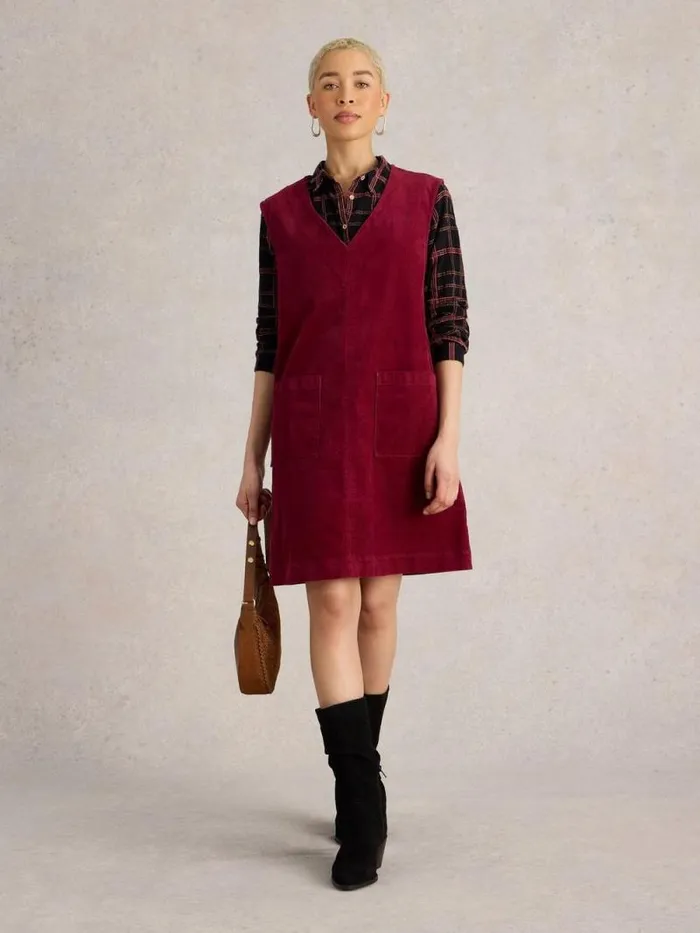 Women Maple Cord Pinafore Dk Red White Stuff Dresses