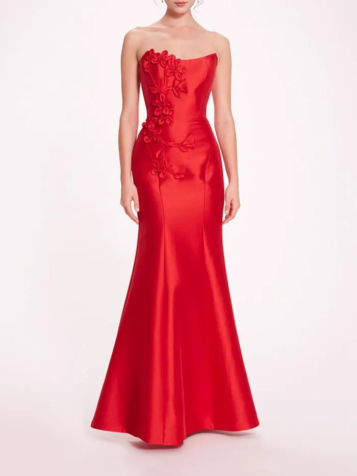 Women Marchesa Gowns Floral Mikado Gown Red
