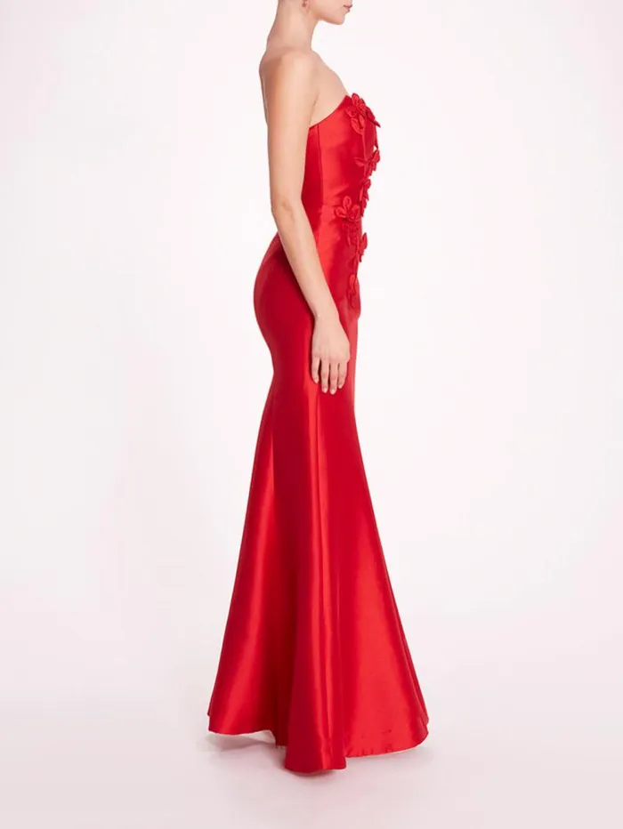 Women Marchesa Gowns Floral Mikado Gown Red