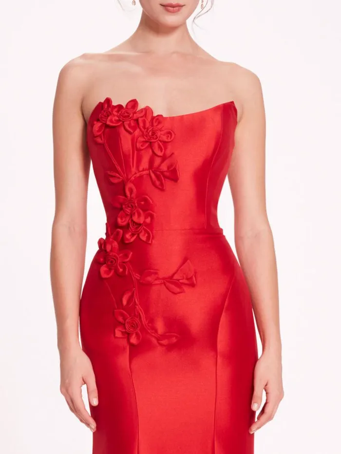 Women Marchesa Gowns Floral Mikado Gown Red