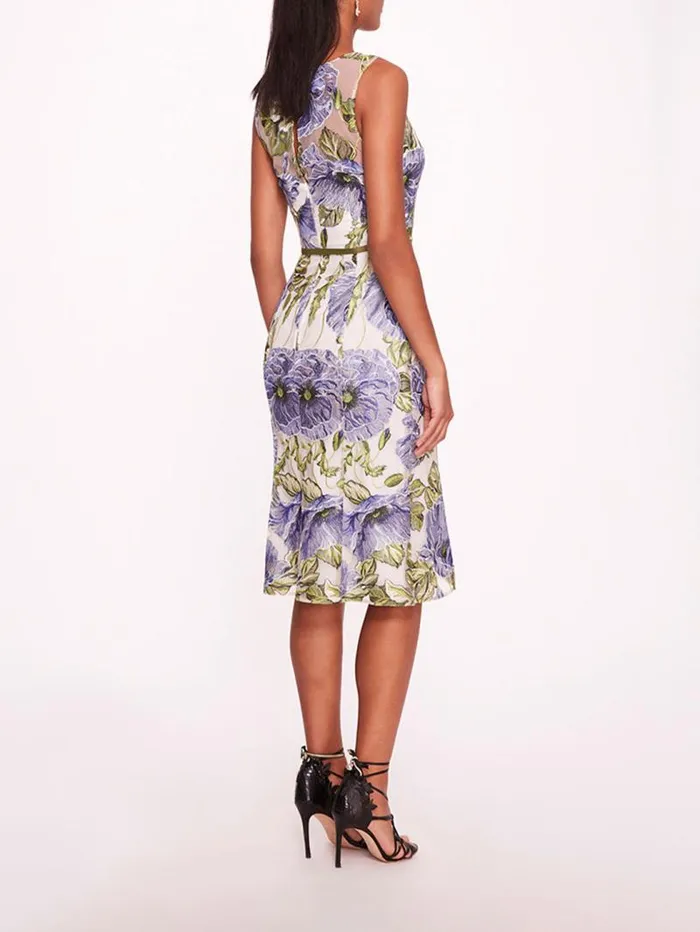 Women Marchesa Marchesa Notte Embroidered Midi Dress Blue White