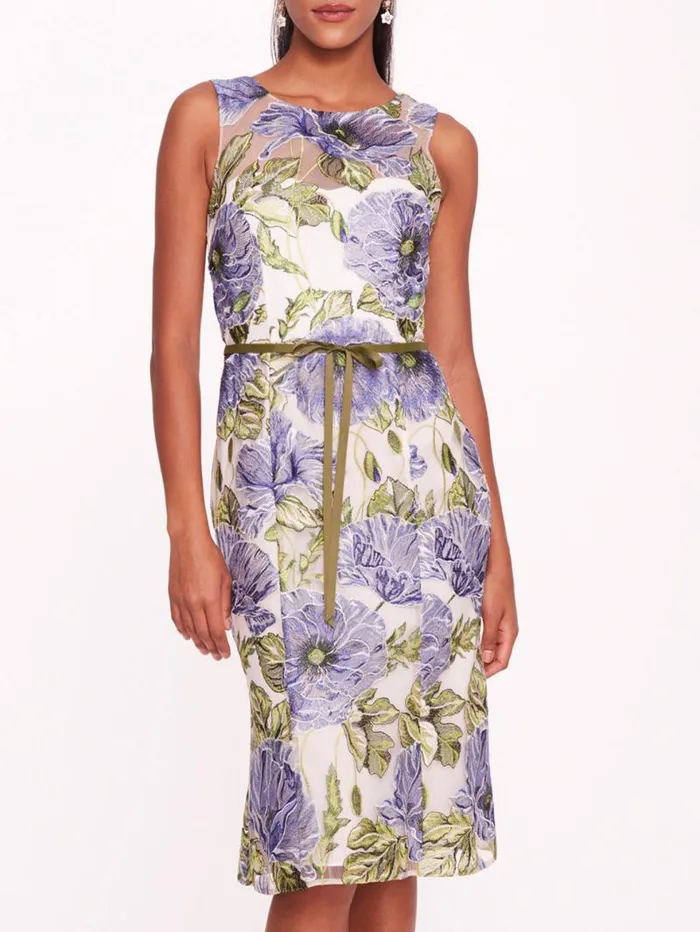 Women Marchesa Marchesa Notte Embroidered Midi Dress Blue White