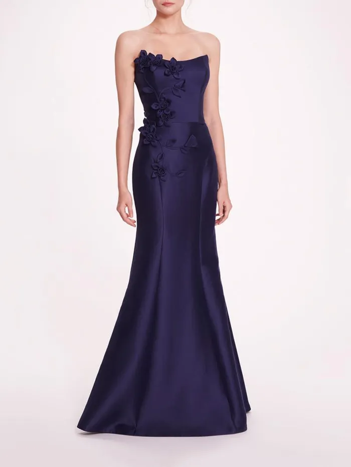 Women Marchesa Marchesa Notte Floral Mikado Gown Navy