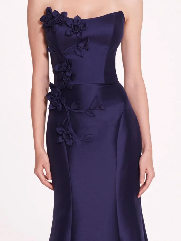 Women Marchesa Marchesa Notte Floral Mikado Gown Navy