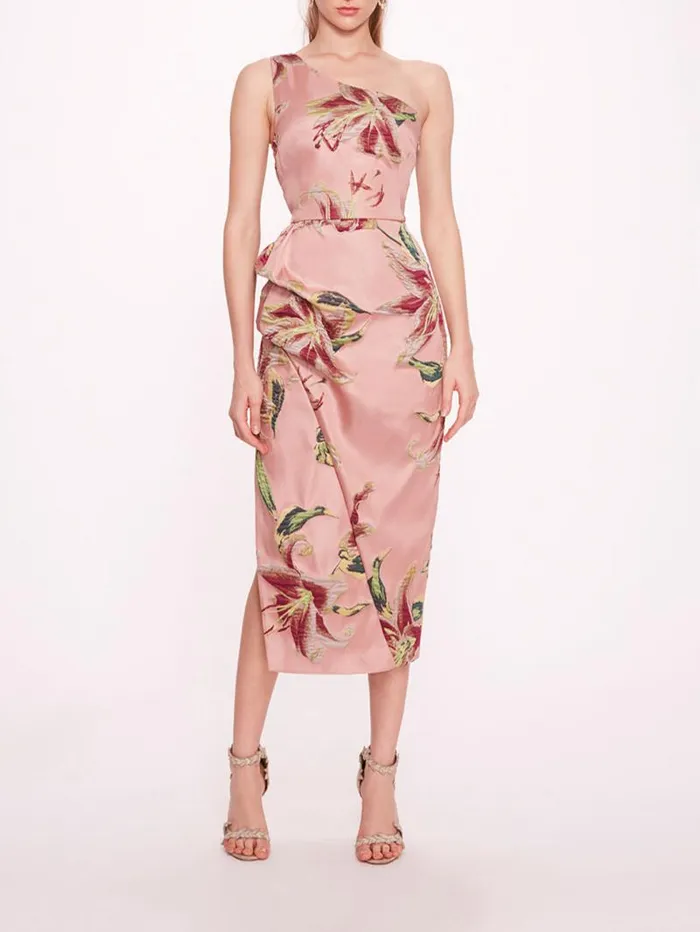 Women Marchesa Marchesa Notte One Shoulder Drape Midi Dress Pink