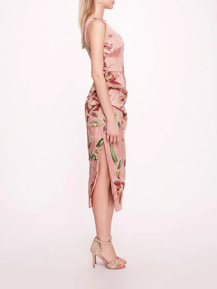Women Marchesa Marchesa Notte One Shoulder Drape Midi Dress Pink