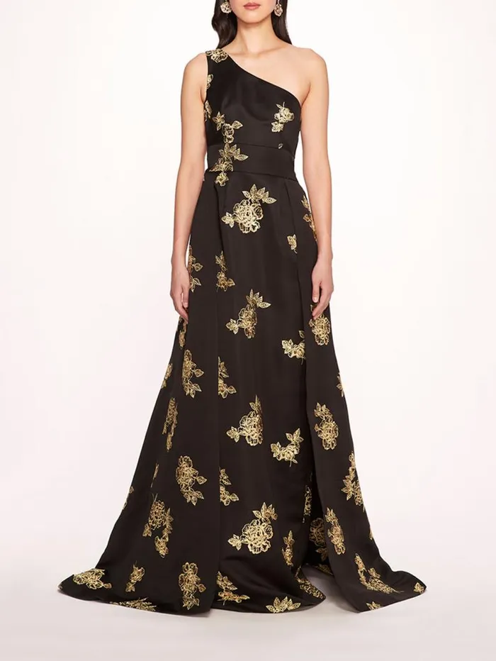 Women Marchesa Marchesa Notte One Shoulder Marigold Ball Gown Black Gold