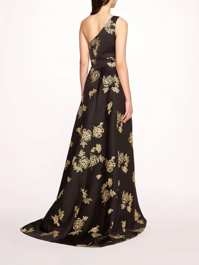 Women Marchesa Marchesa Notte One Shoulder Marigold Ball Gown Black Gold