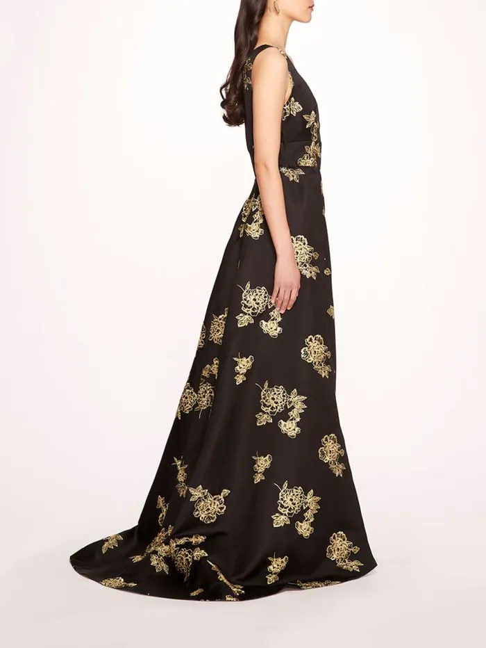 Women Marchesa Marchesa Notte One Shoulder Marigold Ball Gown Black Gold