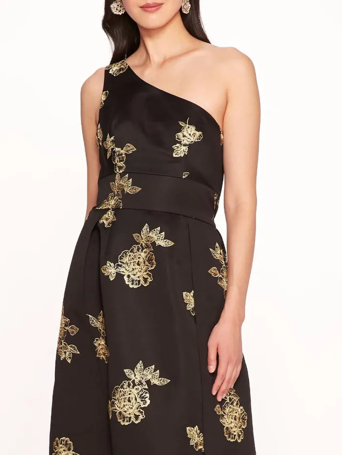 Women Marchesa Marchesa Notte One Shoulder Marigold Ball Gown Black Gold