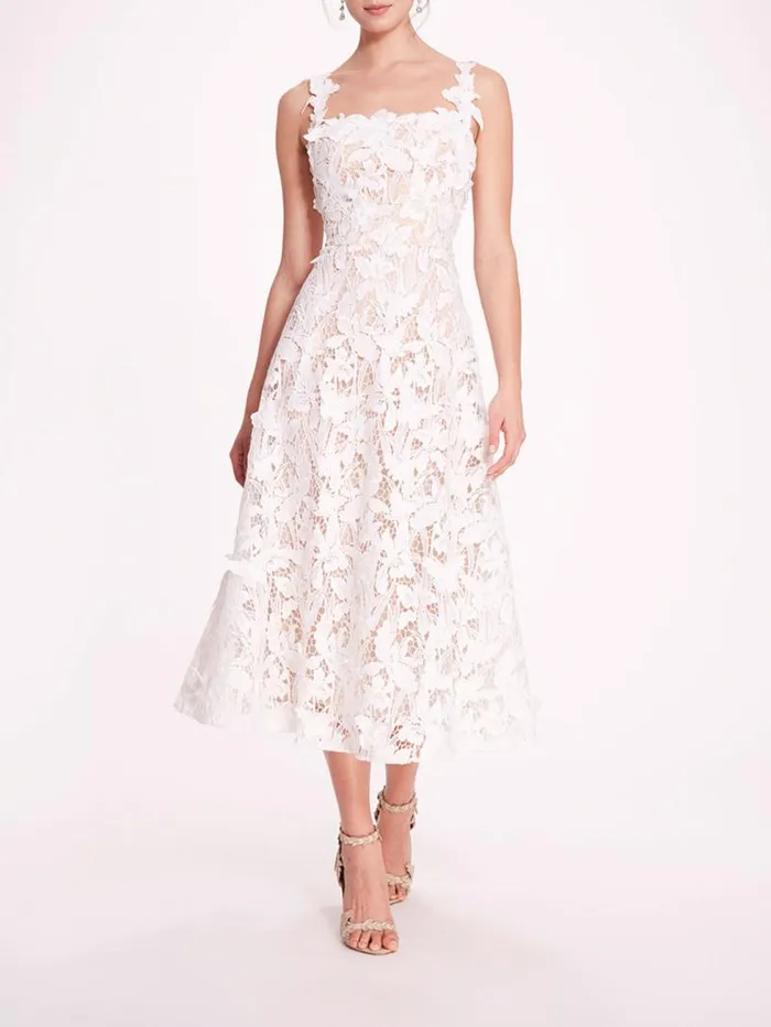 Women Marchesa Marchesa Notte Organic Lace Midi Dress Ivory